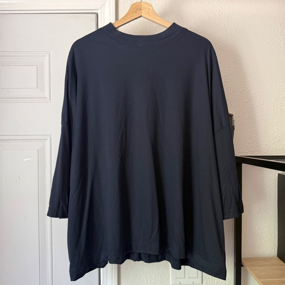 NWT SASQUATCH FABRIX Japan navy oversized mock neck boxy cropped tee t-shirt